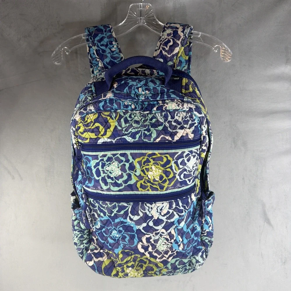 Vera Bradley Backpack Blue Green Floral Quilted Campus School Travel Bag